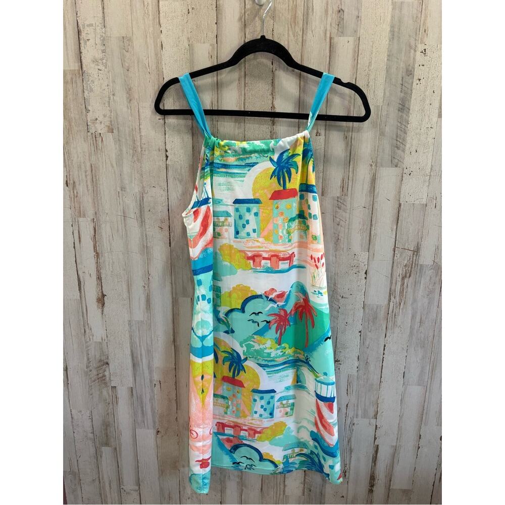 crown & ivy Tropical Print Mini Dress in Turquoise, Red, Yellow - Picture 2 of 8